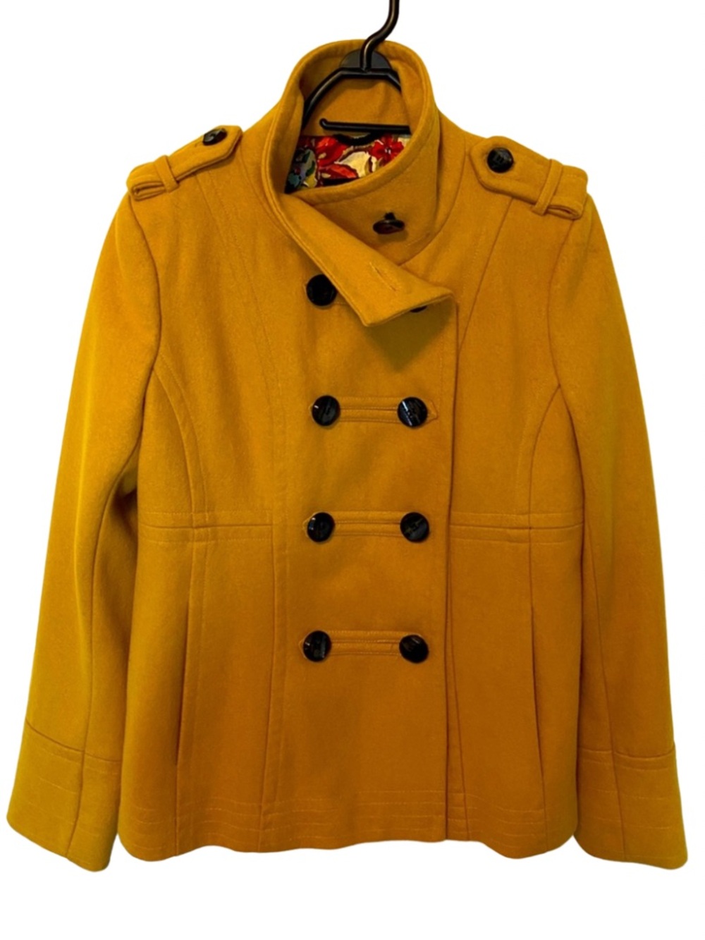 Steve Madden Wool-Blend Double Breasted Peacoat in Mustard Yellow